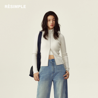 【RESIMPLE】简单点极简生活日常通勤拉链羊毛开衫修身气质上衣女