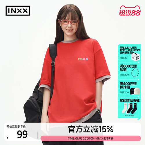 INXX彩色软糖感纯棉印花T恤女2026新款短袖简约宽松圆领男式上衣