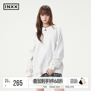 INXX街头风假两件潮流宽松套头卫衣男女同款 休闲上衣情侣装