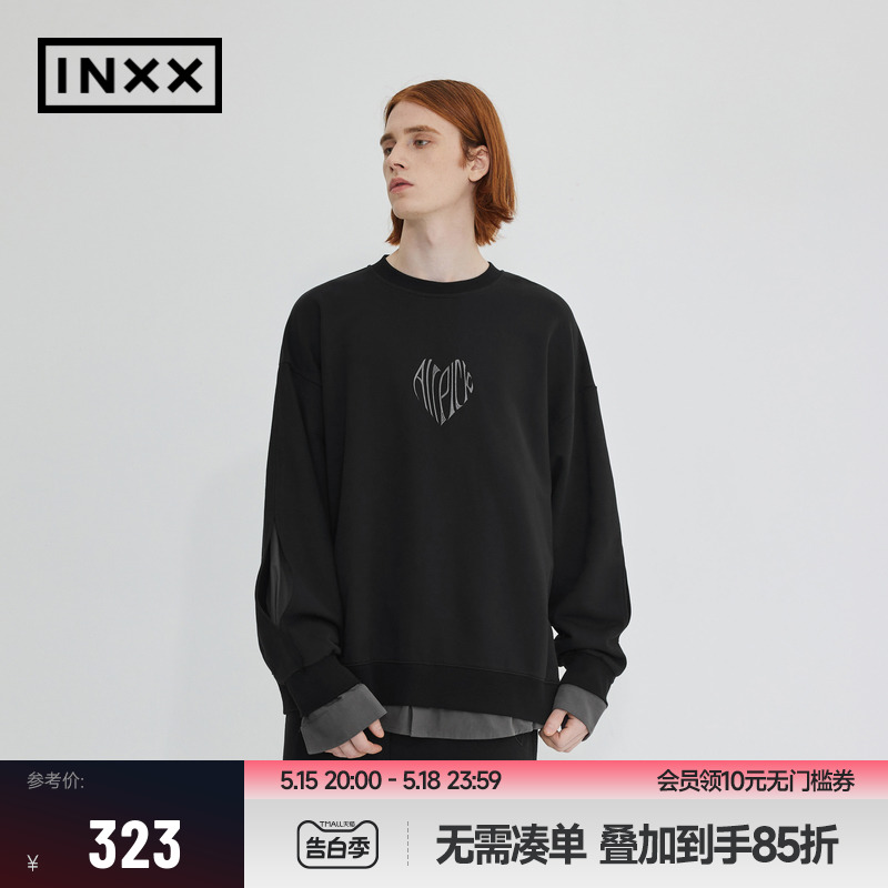 【INXX】ALLPICK 小众假两件套头卫衣男女同款美式休闲圆领上衣