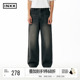 泼墨水洗做旧牛仔裤 男女同款 美式 INXXAPYD 手缝钻直筒长裤