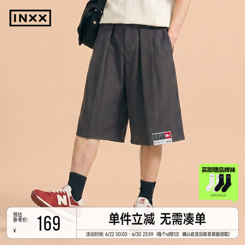 INXX宽松直筒阔腿短裤潮牌休闲黑色五分裤中裤男女同款情侣裤子夏