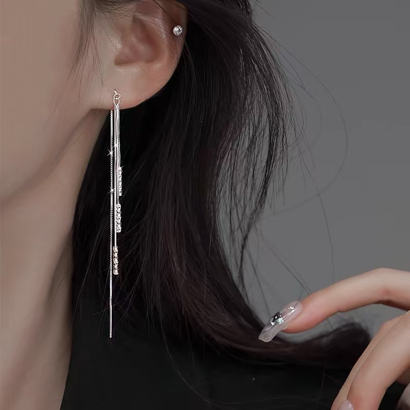 流苏长款耳线纯银2025新款爆款气质耳环女小众气质耳坠耳饰