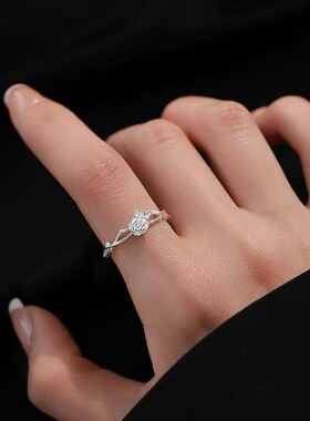 925纯银玫瑰花戒指2025轻奢素圈女款开口戒小众高级感食指戒