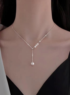 925纯银珍珠项链小众设计感轻奢锁骨链女2023新款爆款夏