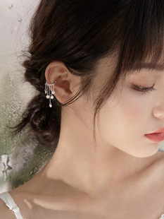 925纯银仙女风无耳洞闪钻流苏耳夹耳骨夹女假耳钉耳环耳饰