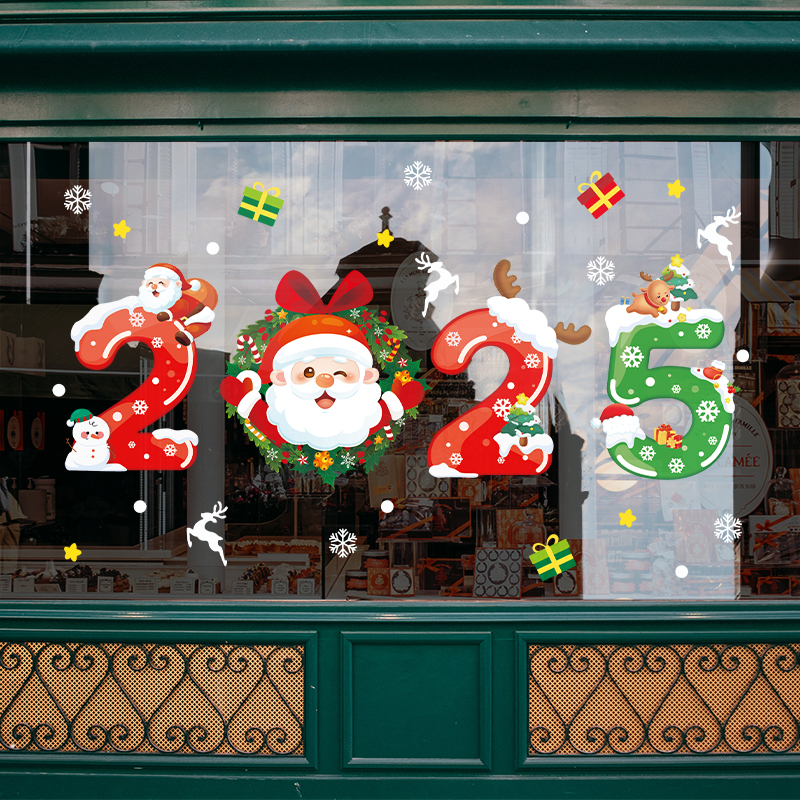 2025圣诞节装饰品商场橱窗玻璃门静电贴纸活动场景布置窗花贴画