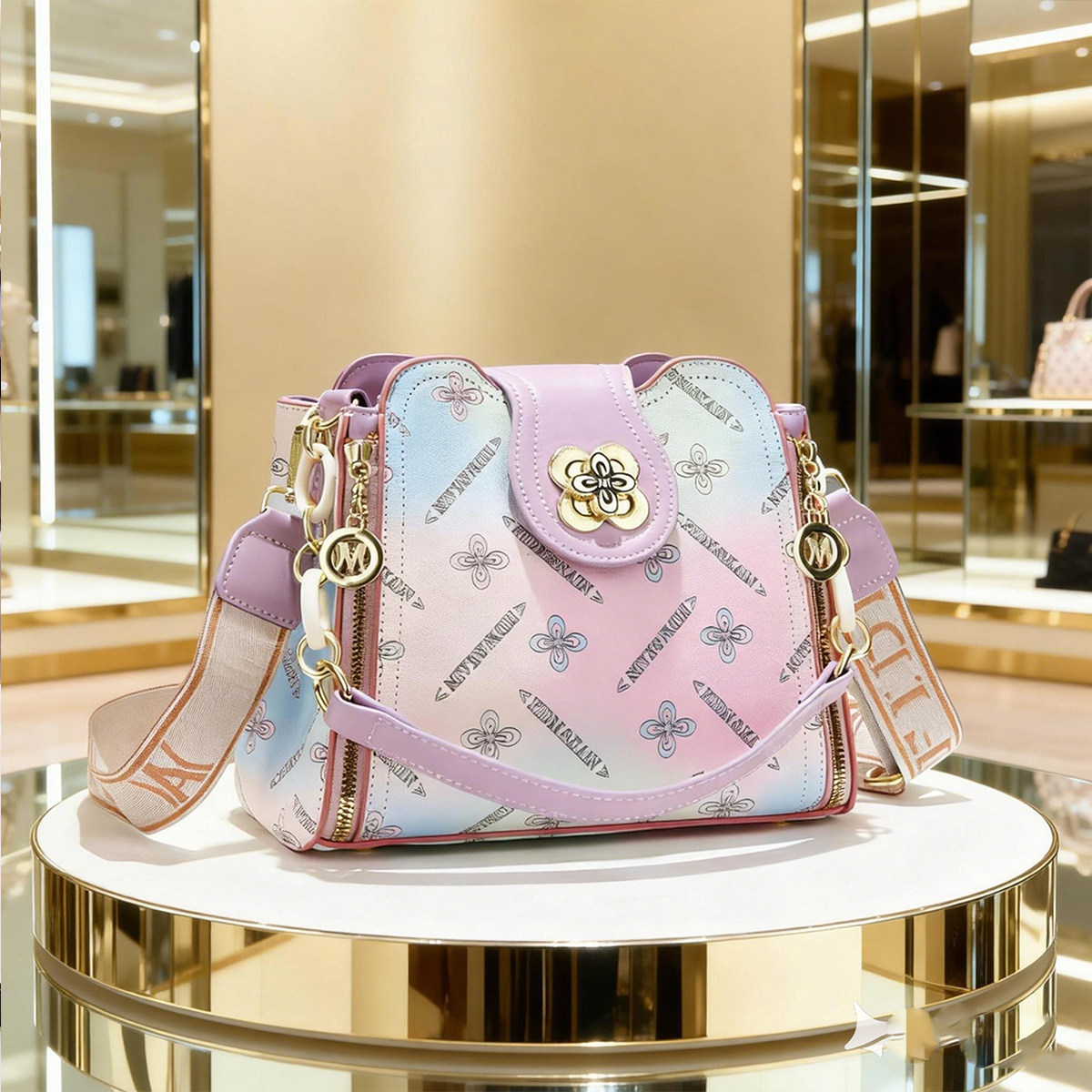 2025新款渐变色花朵印花女包单肩斜挎包大容量轻便高级感手提包