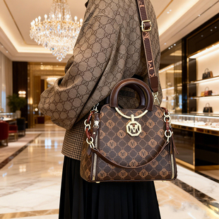 老花印花手提包女2026新款时尚通勤单肩斜挎包小包春夏水桶包