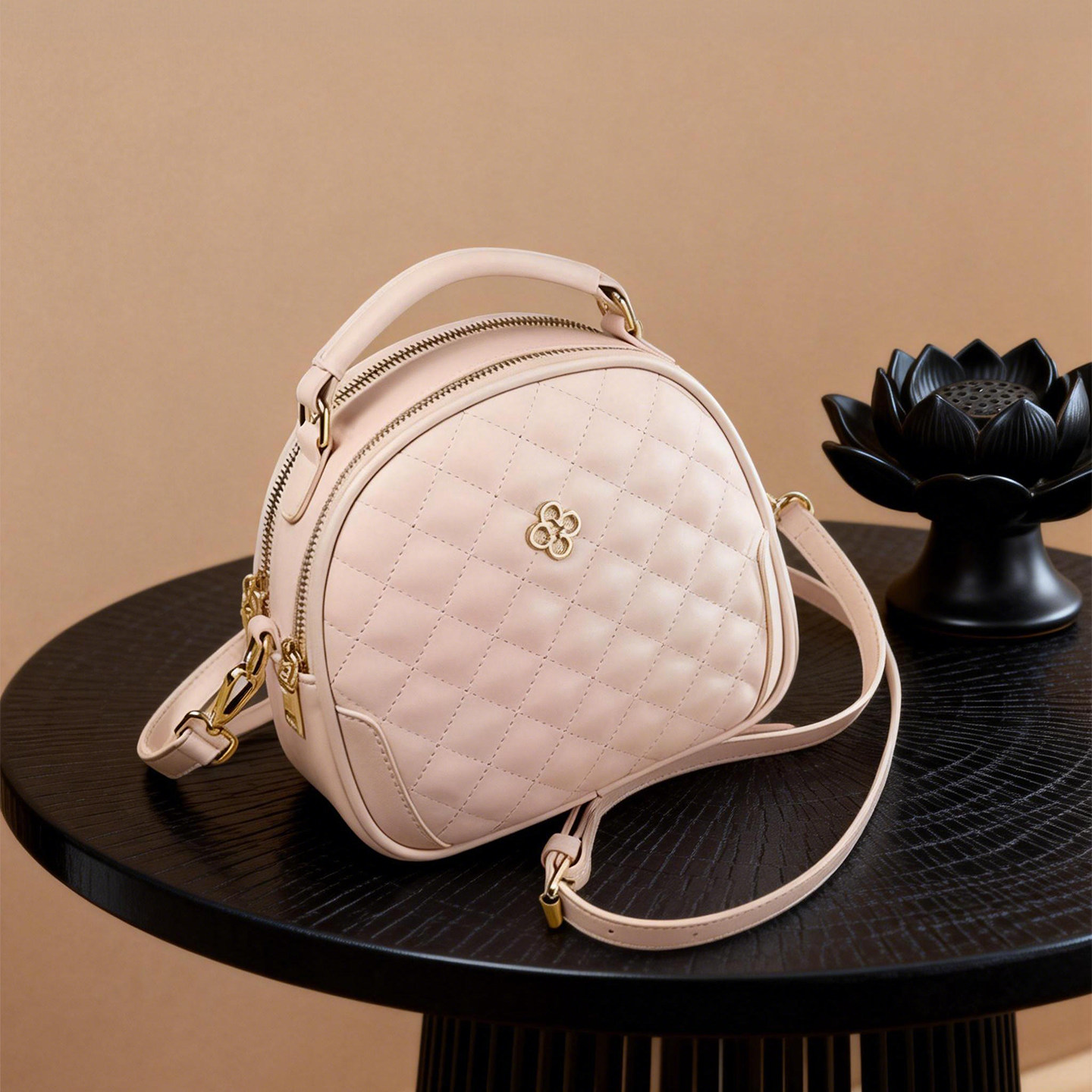 2026新款小香风菱格圆包女时尚百搭多层软皮洋气单肩斜挎包软包