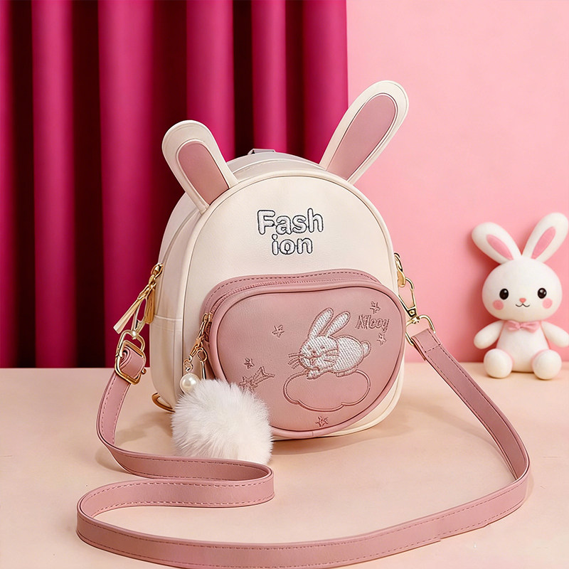 可爱兔子耳朵双肩包女童迷你小背包学生便携毛绒小包斜挎包日常
