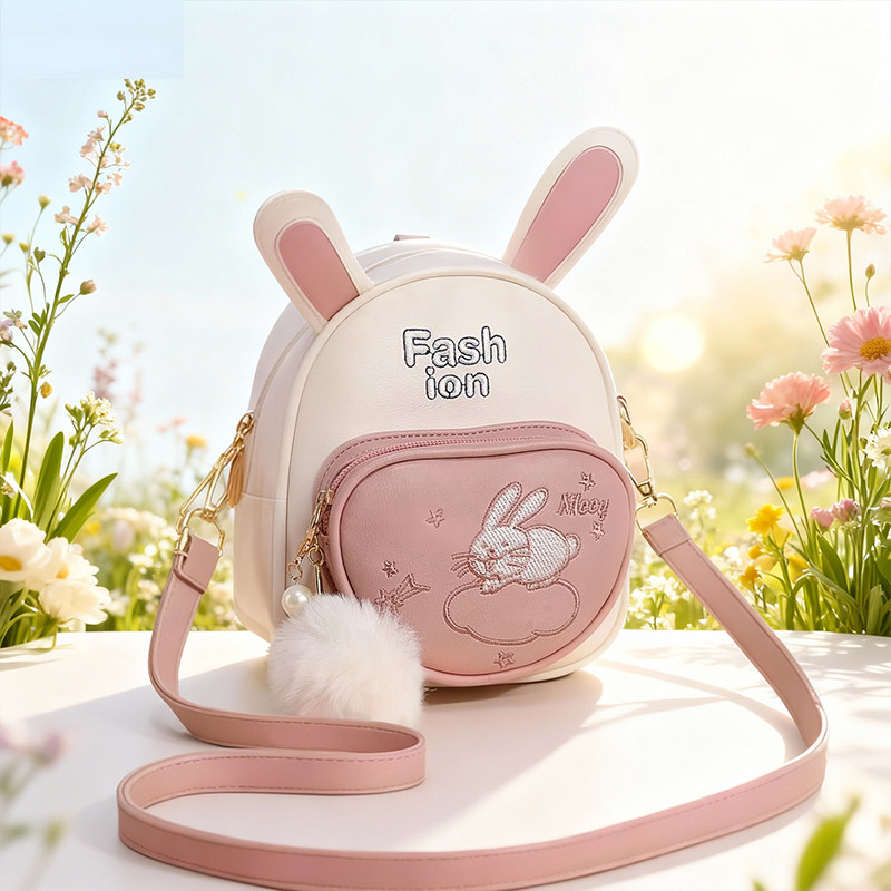 可爱兔子耳朵双肩包女童斜挎包中大童毛绒小背包2025新款便携学生