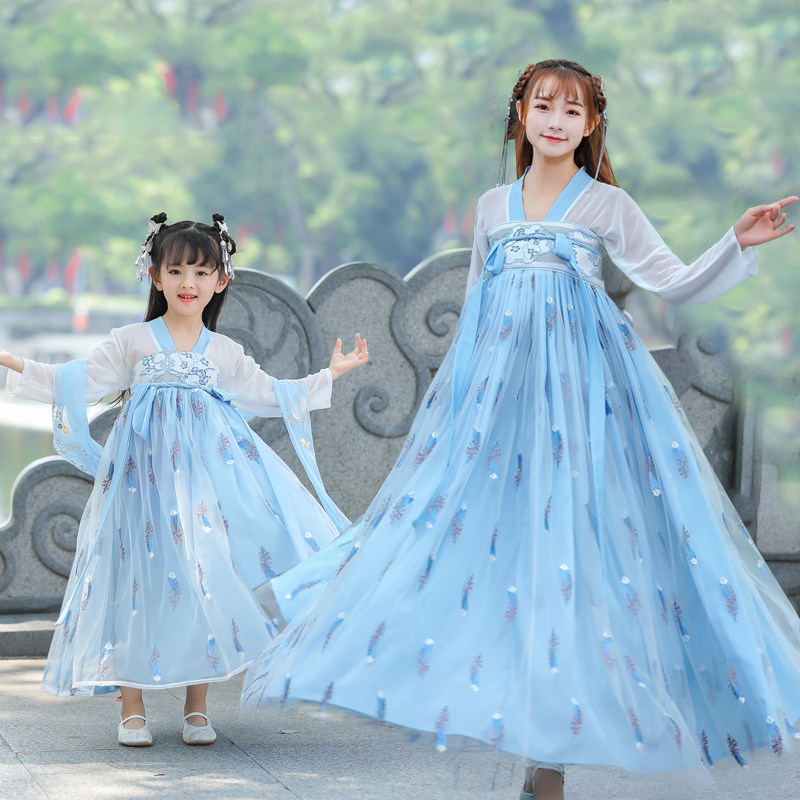儿童汉服齐胸襦裙中国风女童小女孩亲子装母女秋冬抖音古装仙女服