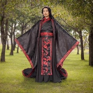 春秋战国秦朝汉武帝同款黑红色男士汉服龙袍帝王古装民族服装质量