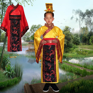 男童古装汉服秦始皇帝龙袍秦王楚王朝服课本话剧舞台演出太子戏服