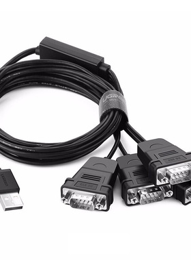 绿联30770九针数据线USB2.0转4口串口线四口DB9针RS232公头US229