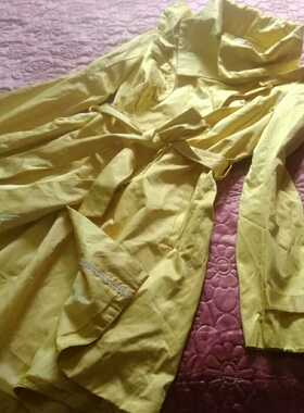 孤品赔钱清仓不退换荷叶边修身木耳边大摆黄色风衣外套女