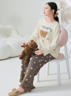 柔善2025年新款睡眠睡衣女春秋款长袖纯棉套装休闲宽松全棉家居服