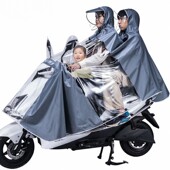 防暴雨单人双人三人电瓶电动摩托车可戴头盔儿童亲子母子雨衣雨披