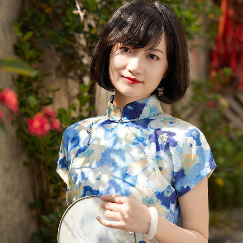 亚麻个性时尚夏季新款田园风文艺复古宽松少女年轻旗袍开襟中长款