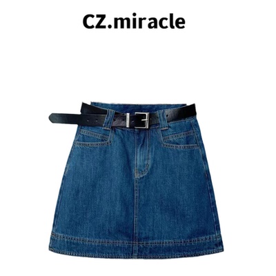 【高品质】百百埃及棉直线拼接双口袋直角裙裤牛仔裤JZ-72557