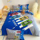 汽车儿童三四件套纯棉全棉男孩恐龙皮卡丘卡通被套三件套床笠定做