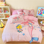 美人鱼儿童床上三四件套纯全棉女孩卡通被套床笠款 0.9m1.35米定做