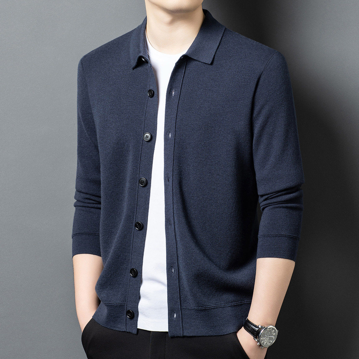 恒源祥秋冬新款羊绒衫男外套毛衣开衫红色精仿羊毛衫男薄款爸爸装