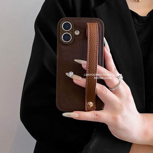 秋冬月坑纹棕色皮条腕带适用OPPOReno13Pro手机壳12/11高级10保护套9简约reno8小众7美拉德6/5创意k10软a97新