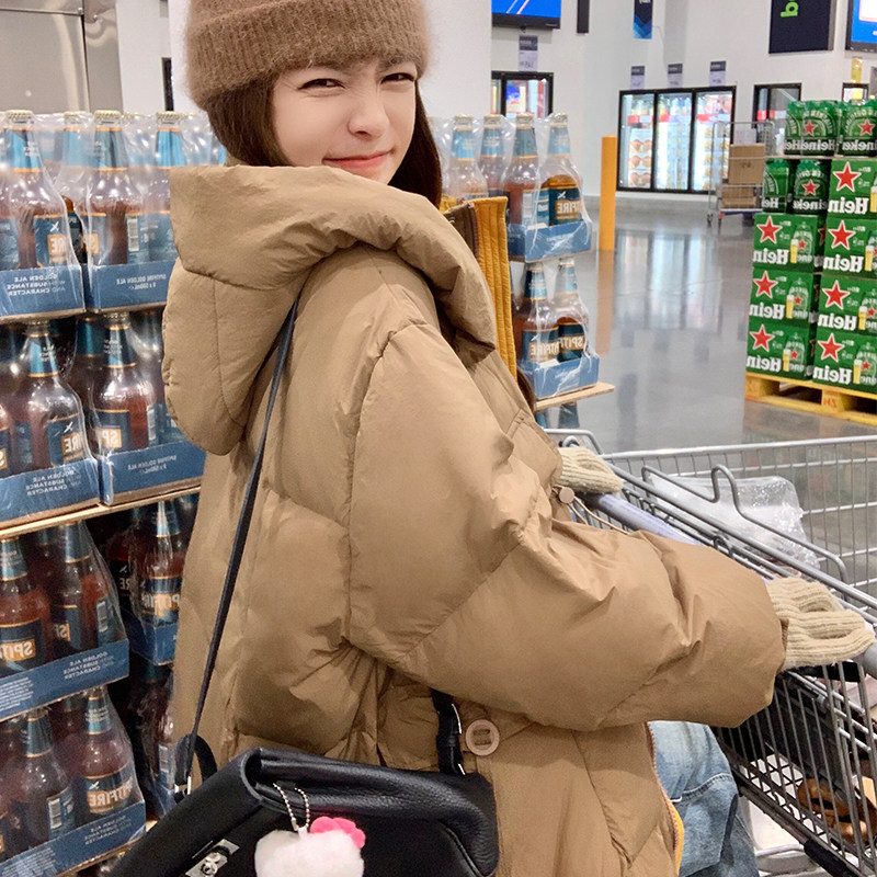 [现货]长款连帽撞色羽绒服70白鸭绒2407P255K368,女装孕妇装,Mushroom