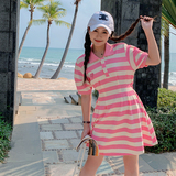 [新款款]出货中条纹翻领连衣裙2284p105k158，女装连衣裙，Mushroom