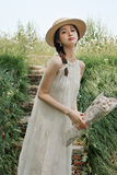 文艺气质高级感连衣裙2023新款女夏宽松长裙海边度假挂脖仙女裙仙，女装连衣裙，Mushroom