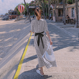 数据好，20号出货，漏背格子连衣裙011-2102-P95K148，女装连衣裙，Mushroom