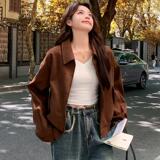 独特超好看棕色短款麂皮绒外套女春秋2025新款美式高级感炸街夹克，女装短外套，Mushroom