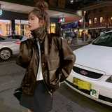 【新款】重工设计款两面穿皮衣机车服外套2304P165K218，女装皮衣，Mushroom