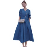 618主推24号出货V领收腰泡泡袖长款连衣裙011-922-P105-K158，女装连衣裙，Mushroom