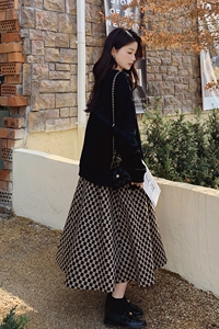 格子拼接假两件卫衣裙女春秋宽松显瘦遮肚减龄2025新款休闲连衣裙图片