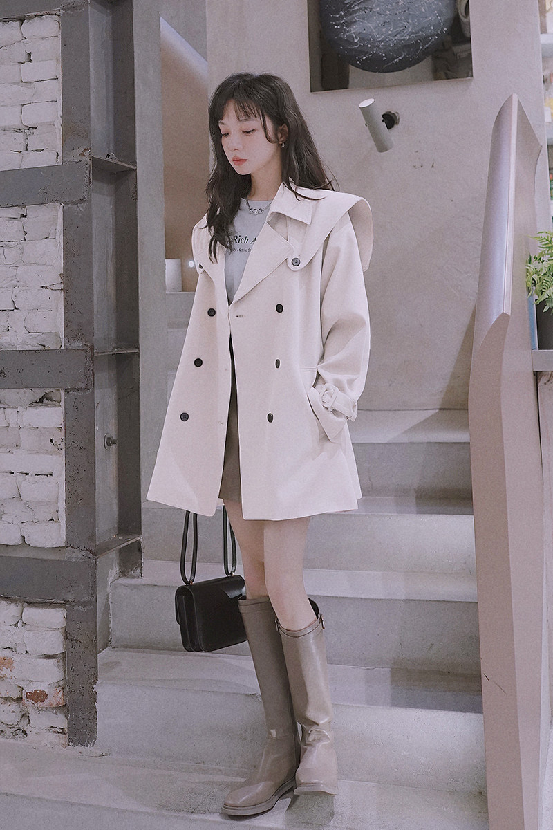 【2023春】7天出货2色中长款收腰风衣011-952-P135-K188,女装风衣,Mushroom