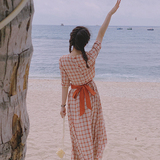 数据好，20号出货，漏背格子连衣裙011-2102-P95K148，女装连衣裙，Mushroom