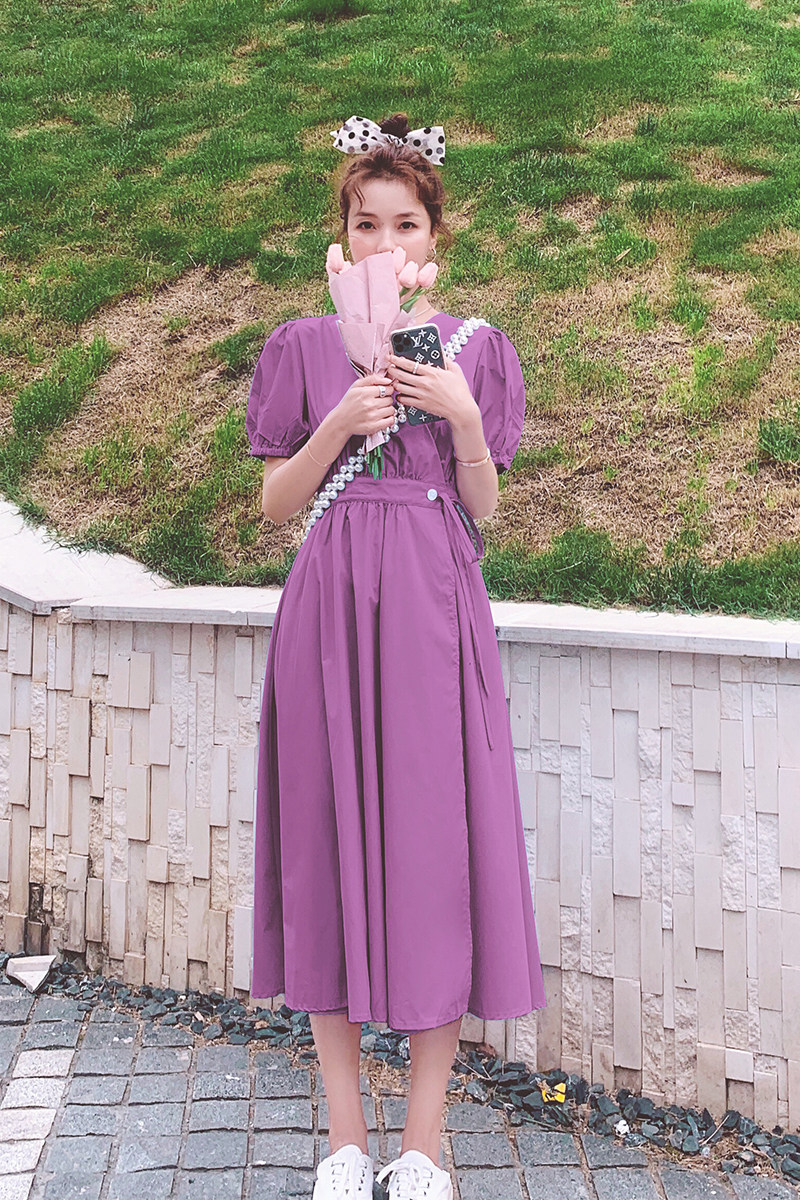 现货数据好，纯色法式复古连衣裙过膝895-p85k138,女装连衣裙,Mushroom
