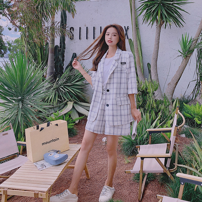 2023夏季现货格子单排扣贴标西装套装280-2230p110k168，女装西装，Mushroom