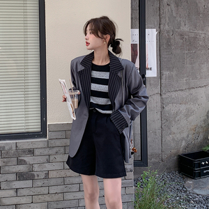 英伦风设计感小众通勤灰色西装外套女春秋季港风复古休闲气质西服,女装西装,Mushroom