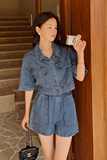 【夏款现货】牛仔两件套学生短裤2277p135k188，女装套装/套裙，Mushroom