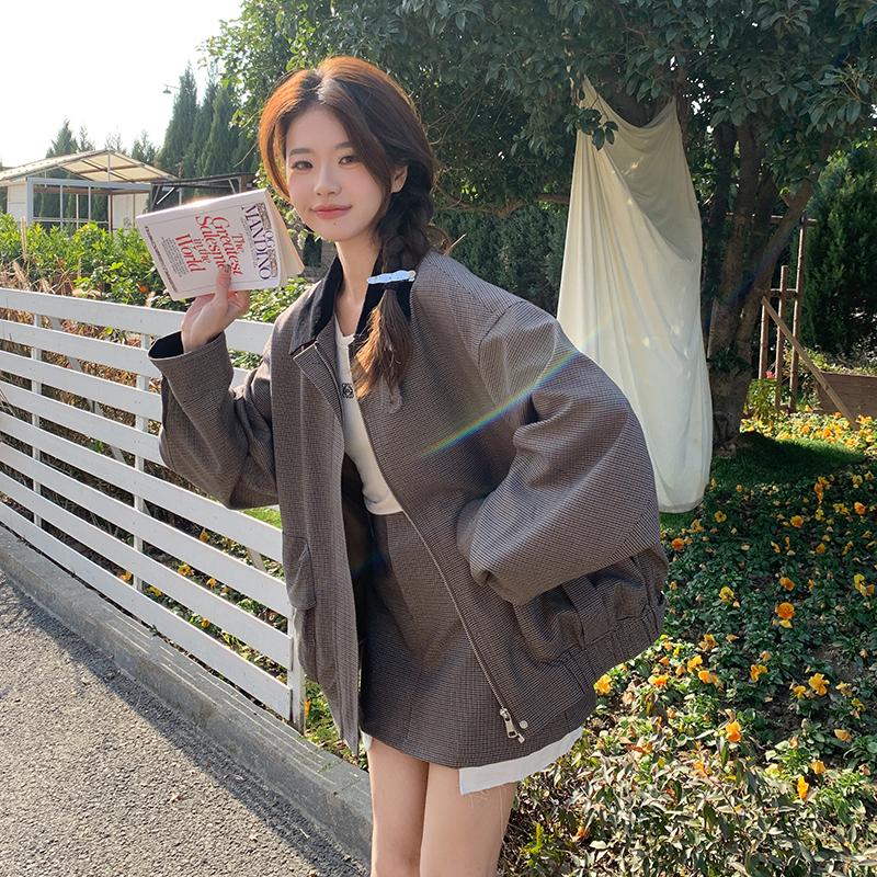 【新款】韩系复古条纹短外套女小个子2025春28003P185K258,女装套装/套裙,Mushroom