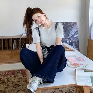 设计感印花牛仔背带裤女2025年夏季新款俏皮减龄小个子直筒阔腿裤图片