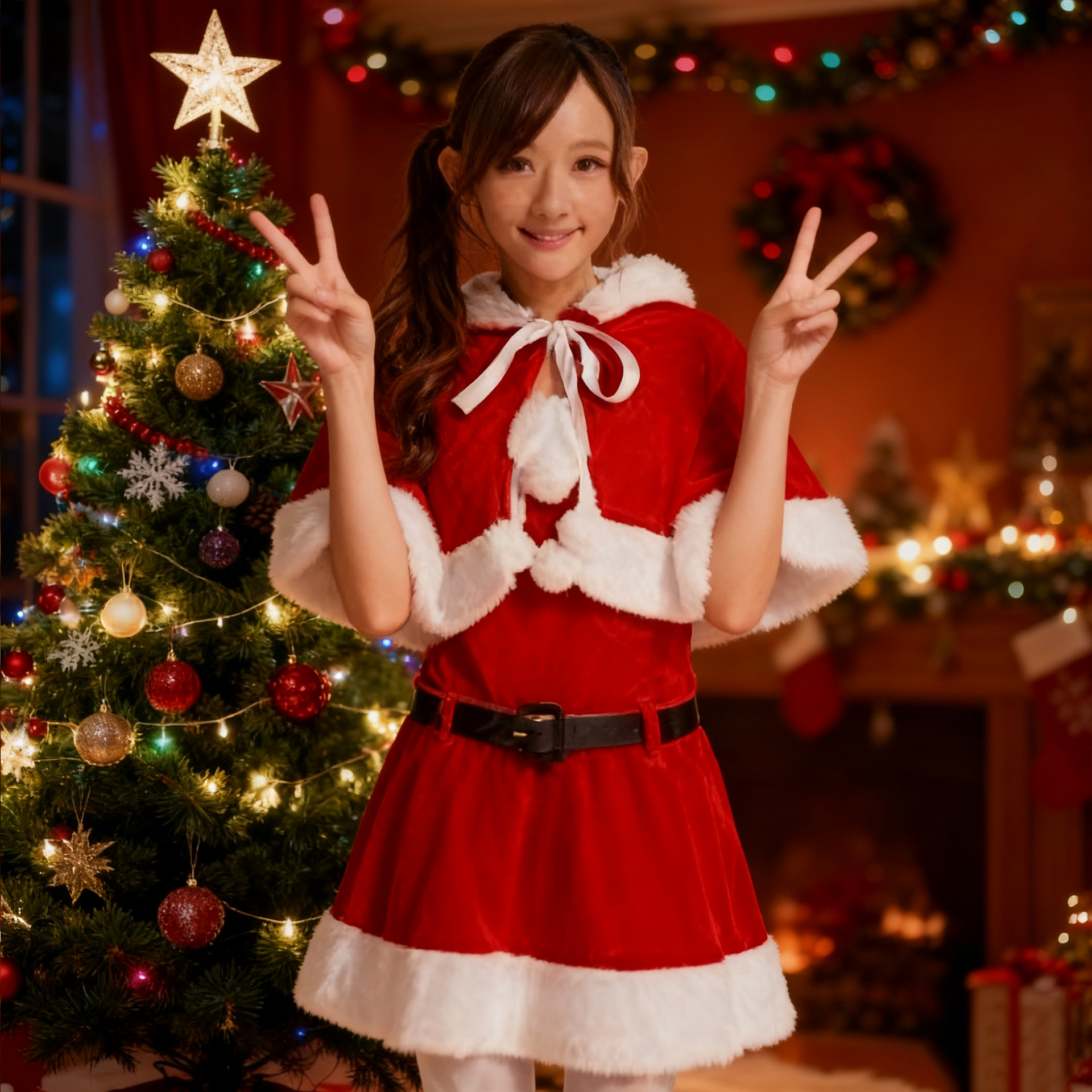 新款圣诞节服装女万圣节派对制服圣诞老人装DS舞台演出服披肩服装