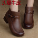 2025新款 复古低跟平底民族风妈妈短靴软底布里单靴真皮软底女靴子