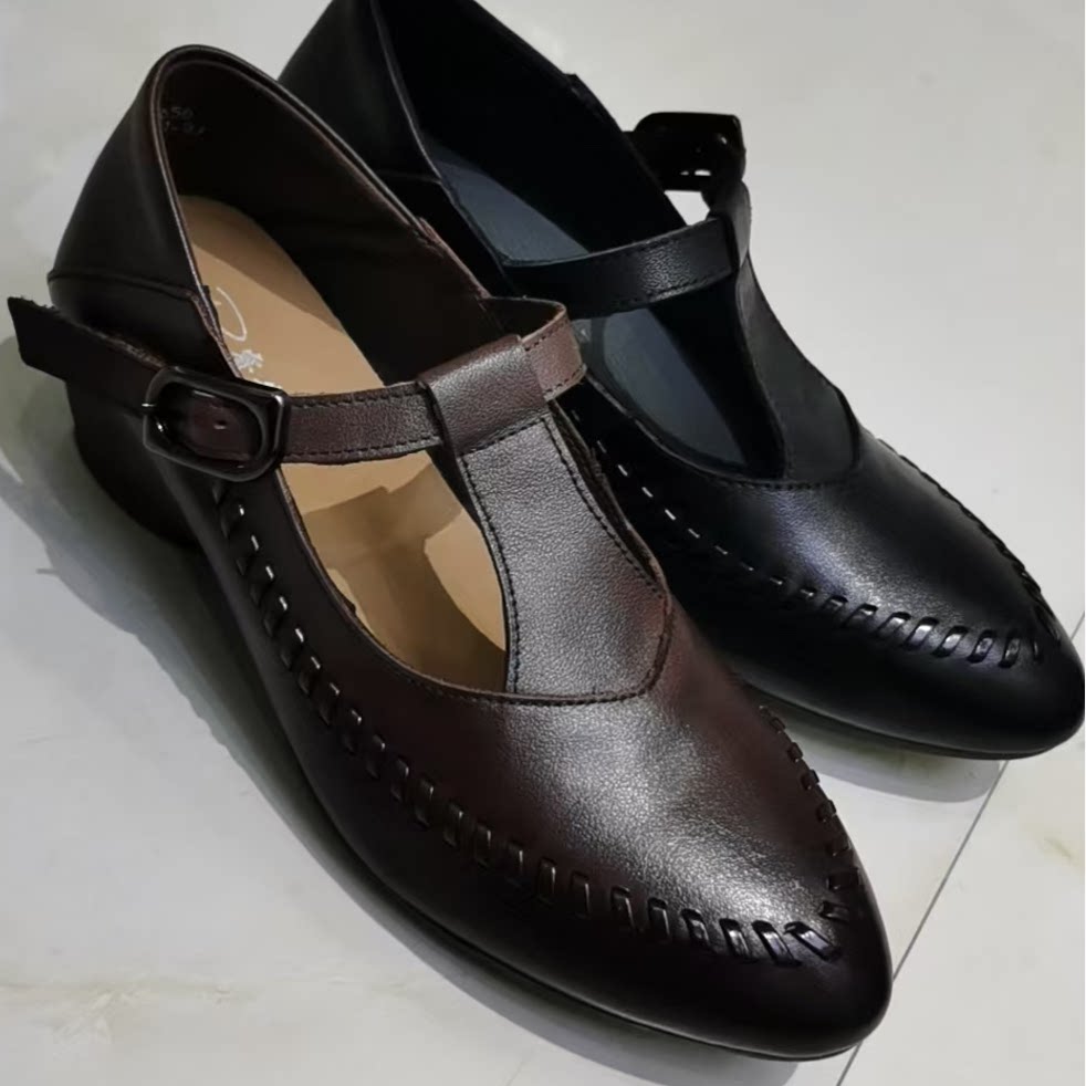 真牛皮法式单鞋女低跟2026春秋百搭小皮鞋配裙子棕色复古玛丽珍鞋