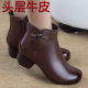 头层牛皮妈妈鞋 复古圆头加绒短靴女 2025秋冬旗袍靴粗跟中老年女鞋