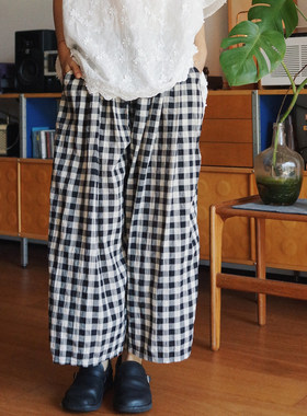 【时舟】黑白灰三色格纹薄棉面料 大阔形百搭舒适宽松 阔腿裙裤